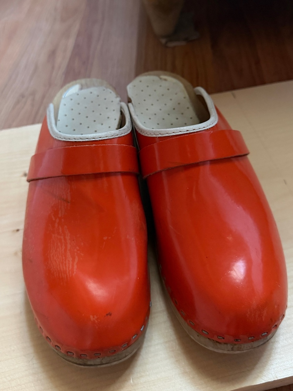 Vintage Swedish Clogs in orange